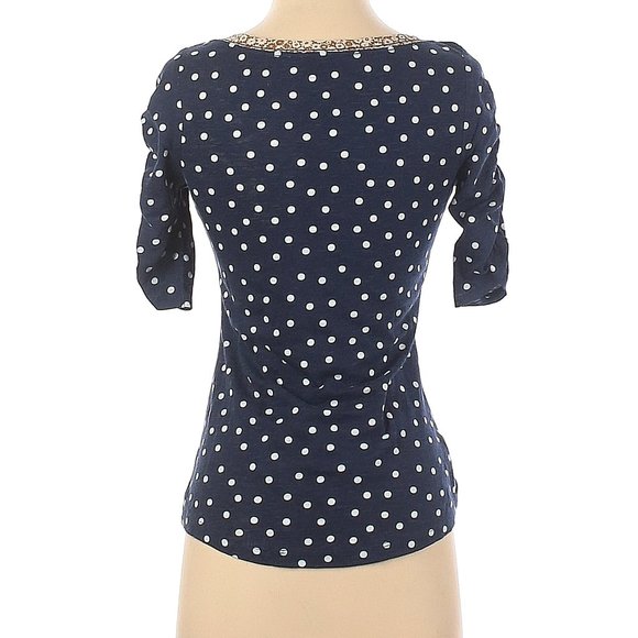 Anthropologie Postmark Letter A Navy Cotton Ruched Polka Dot Tee XS NWOT - Picture 3 of 3
